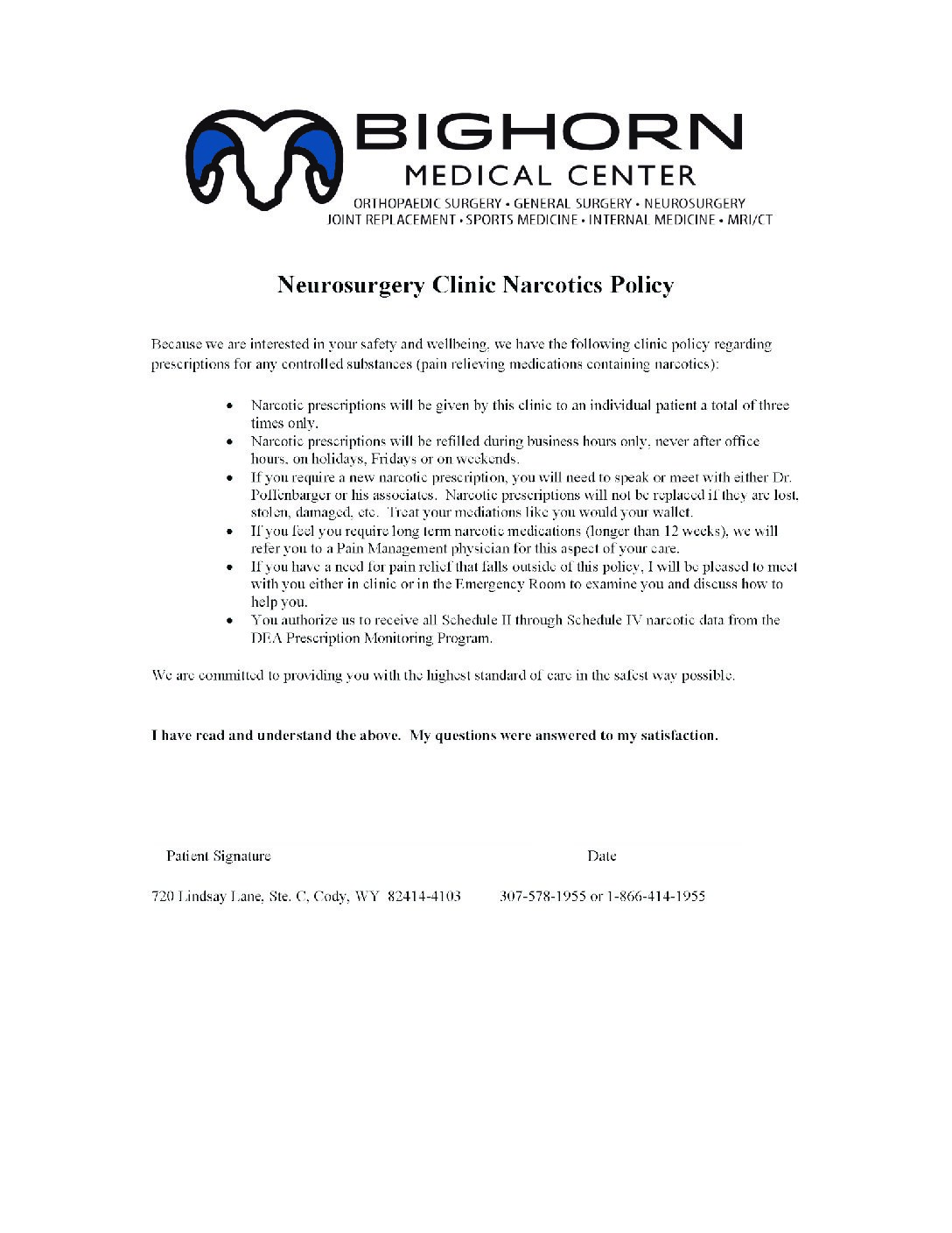 NARCOTIC FORM (1) | Bighorn Medical Center